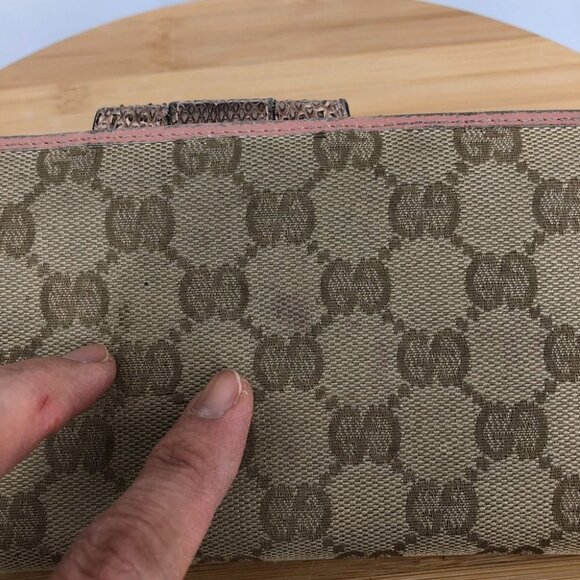 Gucci GG Tan Canvas Python Strap and Pink Trim Continental Wallet / Purse wallet - Picture 12 of 14